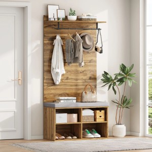 Merax Garderoben Set mit Schuhbank Kleiderstange Holzoptik 175 cm