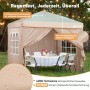 Khaki Sekey Pop Up Pavillon 3x3 im Regen, mit Seitenteilen und Tisch. Wasserdichtes Oxford-Gewebe für Garten & Outdoor-Schutz.