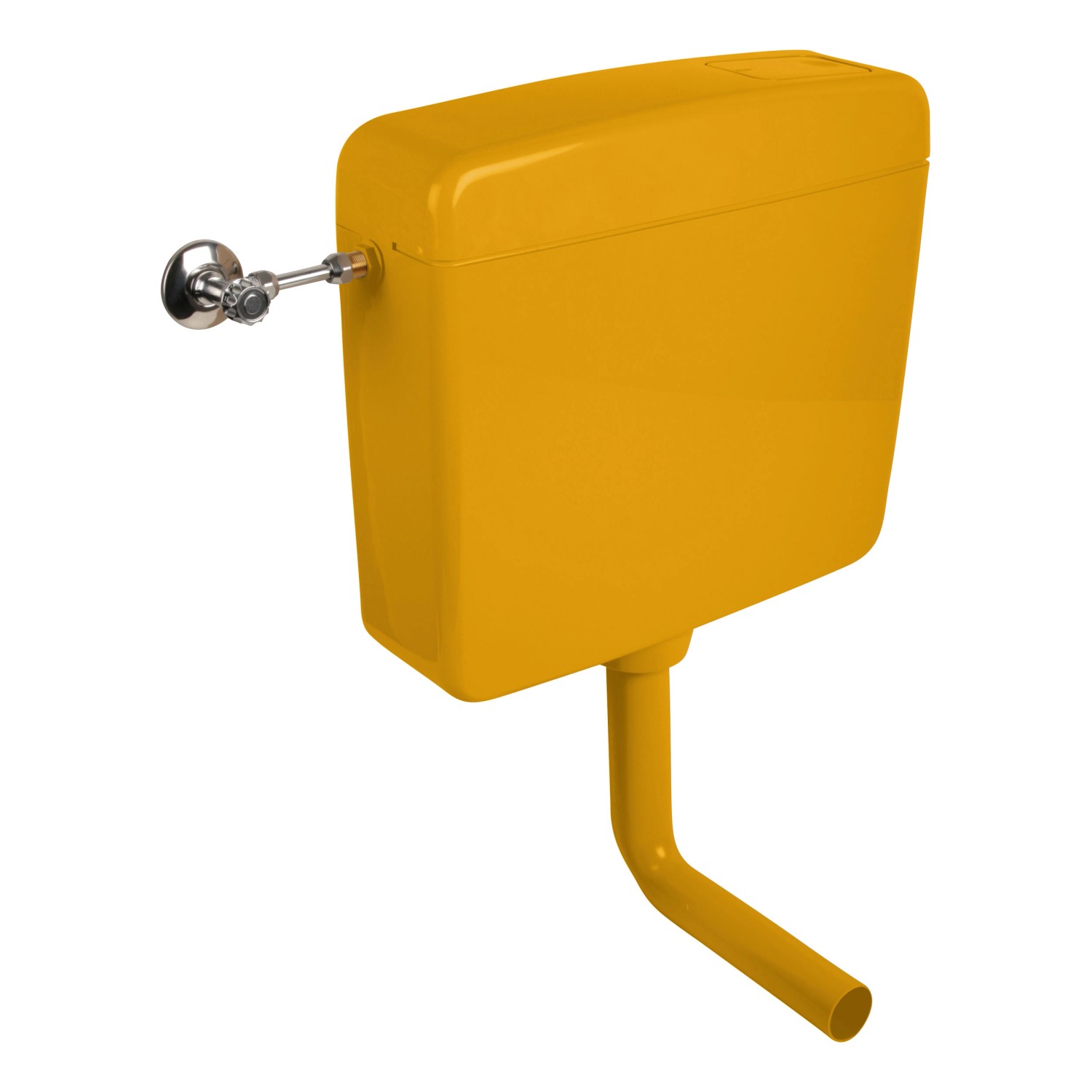 Aufputz-Spülkasten in Curry-Gelb mit Spül-Stopp-Funktion für Sanitärinstallation.
