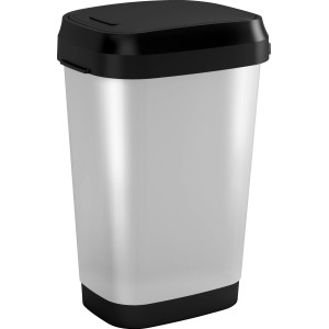 Mülleimer Dual Swing 50L in Stahloptik mit schwarzem Schwingdeckel für Küche & Büro.