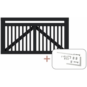 Schwarzes Nadelholz Gartentor Linea, 150x80 cm, inkl. Beschläge für Selbstmontage.
