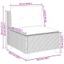 vidaXL Gartenmöbel: Schwarzes Ecksofa aus Polyrattan mit cremefarbenen Kissen, Maße eingezeichnet.