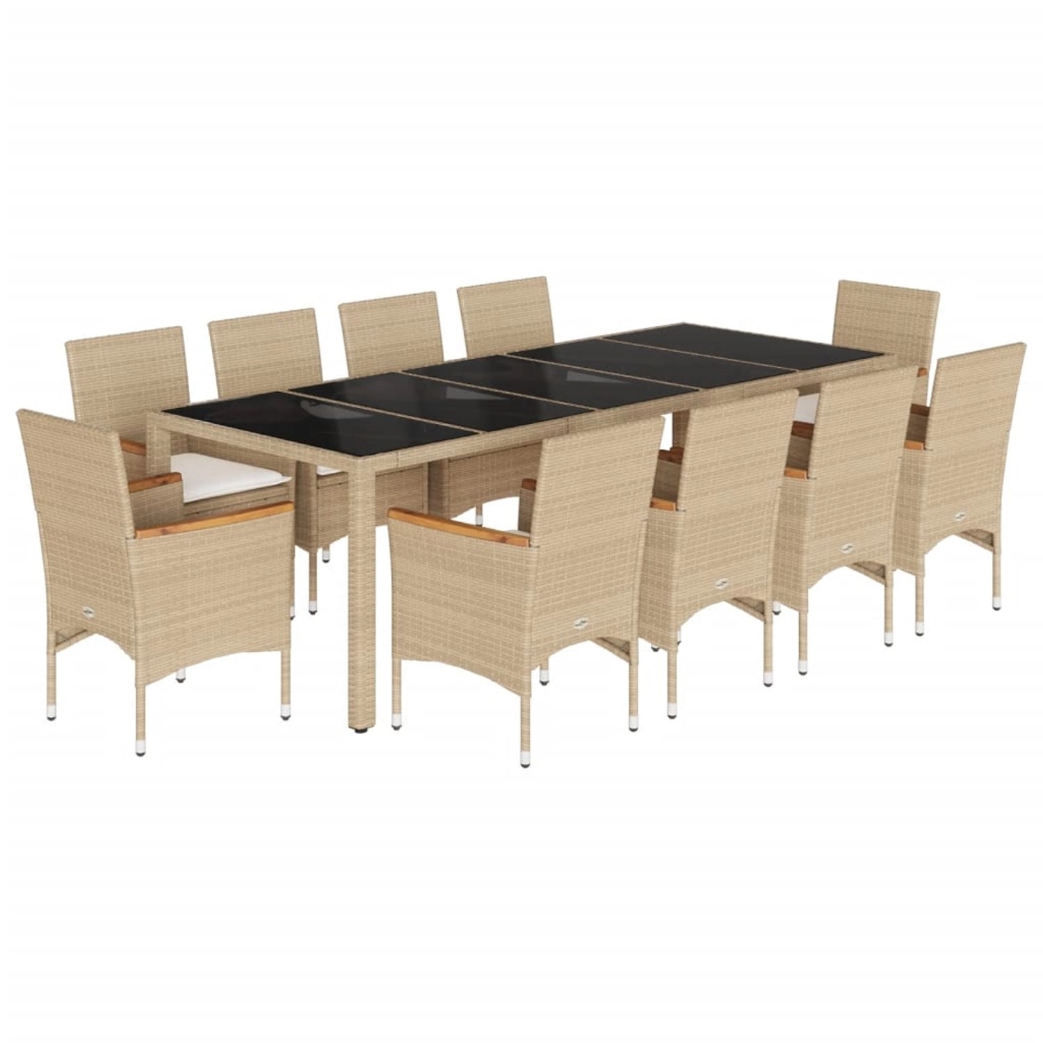 vidaXL 11-Tlg Garten-Essgruppe mit Kissen Beige Poly Rattan und Glas 327873 günstig online kaufen