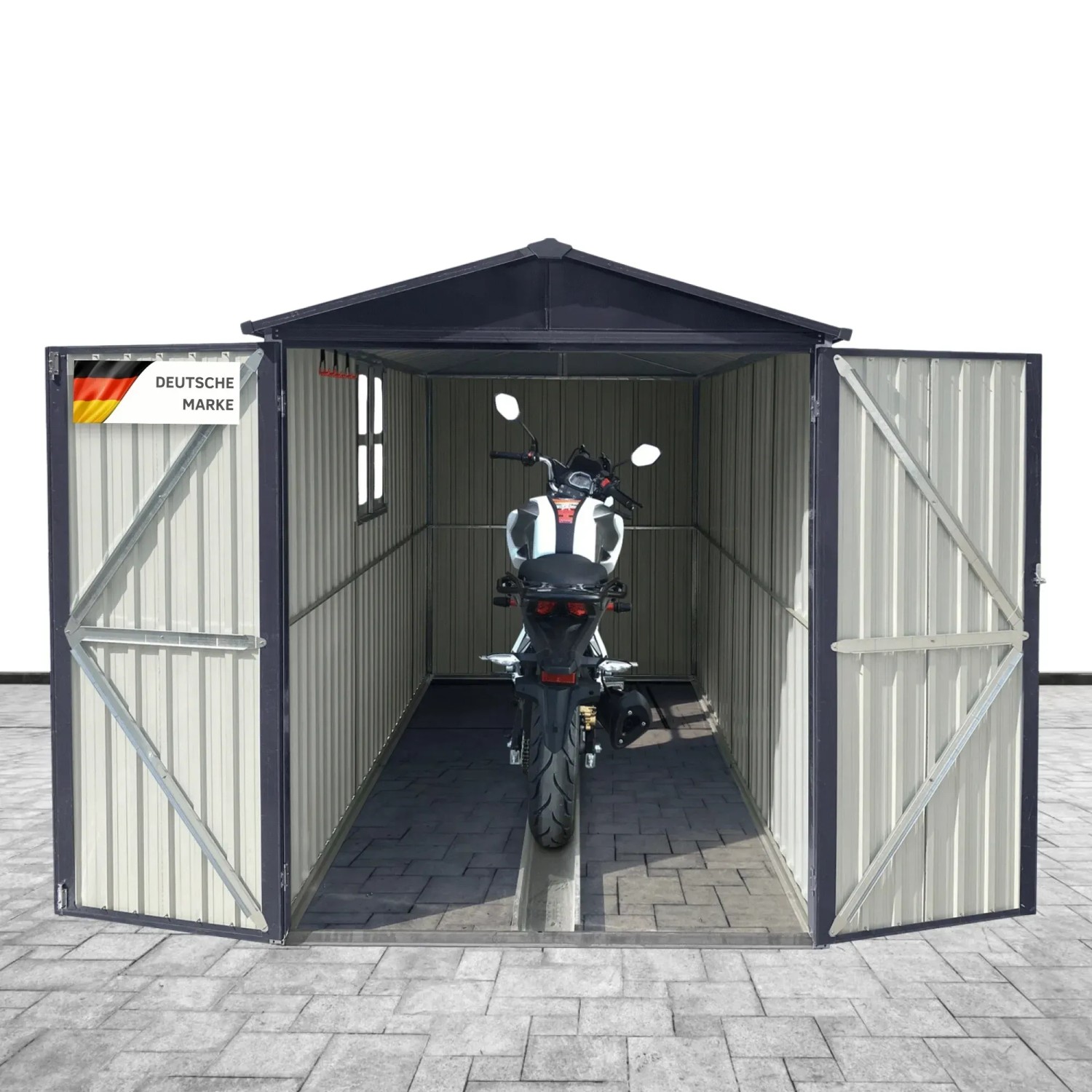 Albatros International Gerätehaus Premium Motorradgarage wetterfest Motorrad Bike Garage, abschließbar, BxT: 169x296 cm, (169x296x191cm), verzinktes Metall in Anthrazit (RAL 7016) Motorrad Unterstellplatz