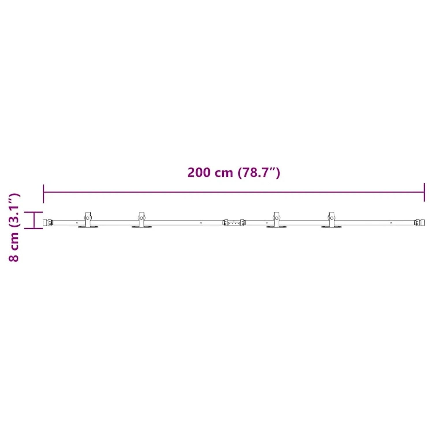vidaXL Schiebetürbeschlag Set, 200cm, Karbonstahl, für Schranktüren