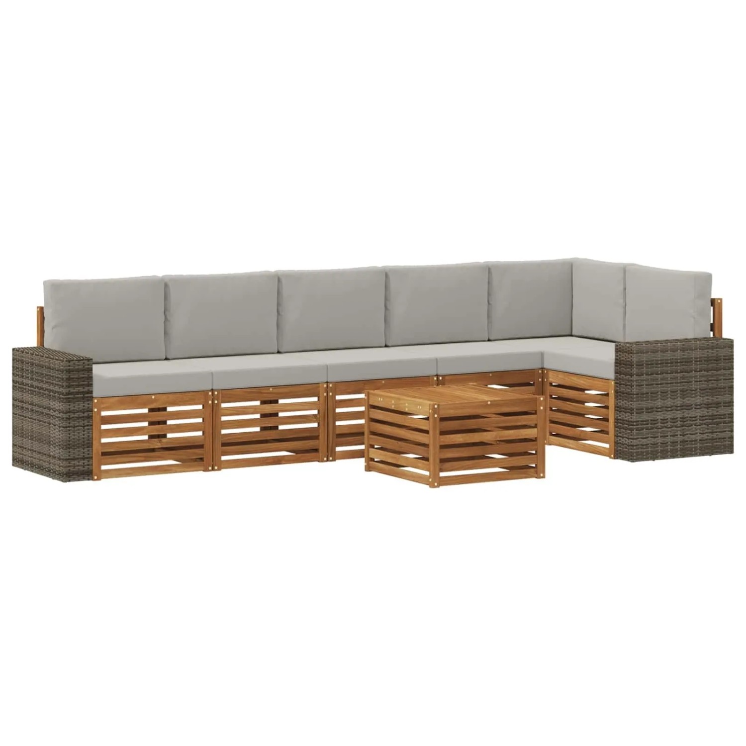 vidaXL Ecksofa Set 7 Stk Natur und Hellgrau Massivholz Akazie 3384457