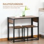 HOMCOM Essgruppe: Bartisch und zwei Hocker aus MDF in Naturholzoptik mit schwarzem Metallgestell, kompakt.