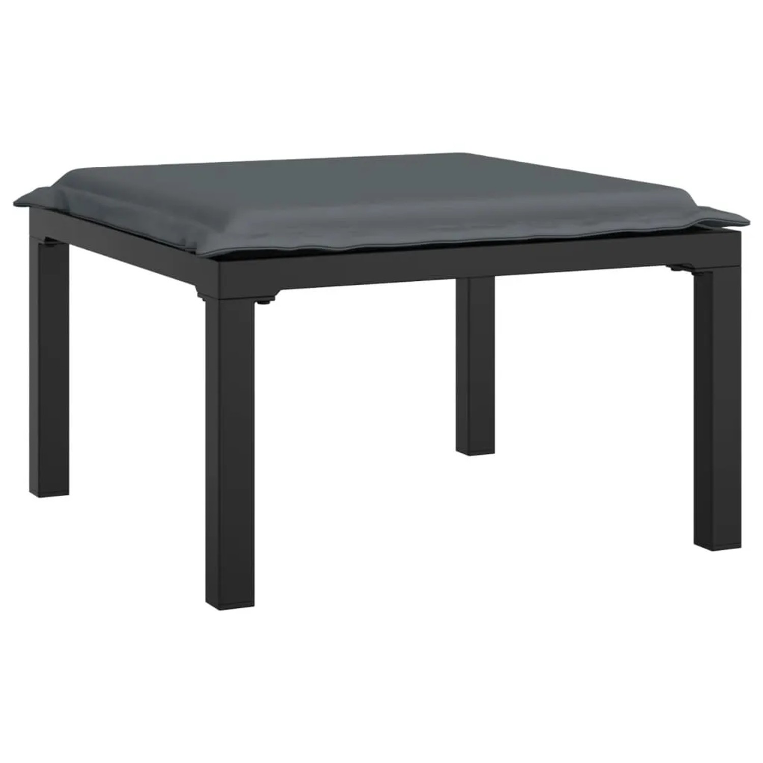 vidaXL Fußhocker, Teil des 8-tlg. Garten-Lounge-Sets in Schwarz/Grau. Gartenmöbel aus Polyrattan mit grauem Kissen.