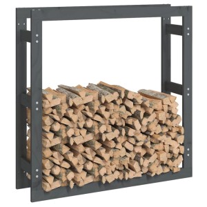 Graues Kaminholzregal aus Kiefernholz (100x25x100 cm) mit gestapeltem Brennholz.