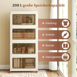 Costway Aufbewahrungsbox mit Deckel 52 L x 4 Stapelboxen Transparent