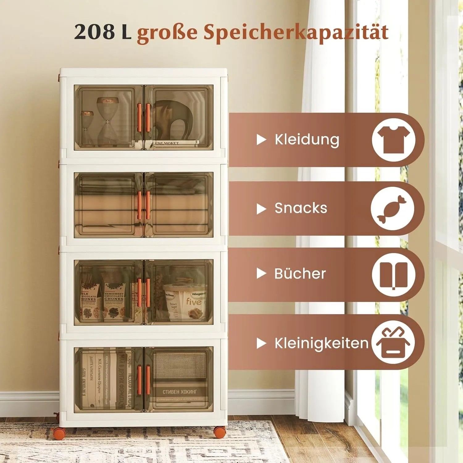 Costway Aufbewahrungsbox mit Deckel 52 L x 4 Stapelboxen Transparent_3