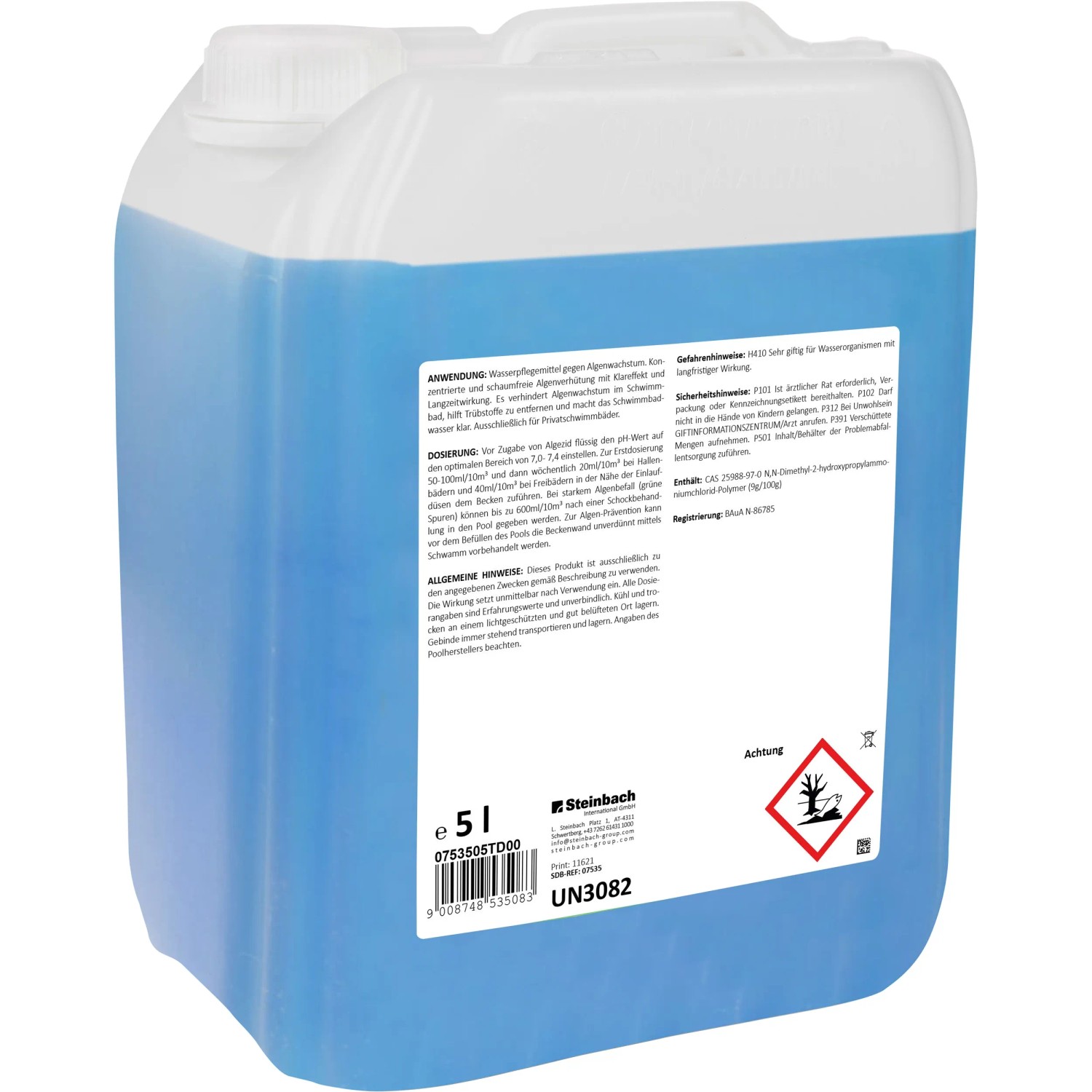 Steinbach Algezid 5L: Flüssiges Algenbekämpfungsmittel für Pools, zur Entfernung und Vorbeugung von Algen.