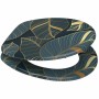 SANILO WC-Sitz aus Holz mit Monstera-Blatt Design in Dunkelblau und Gold.