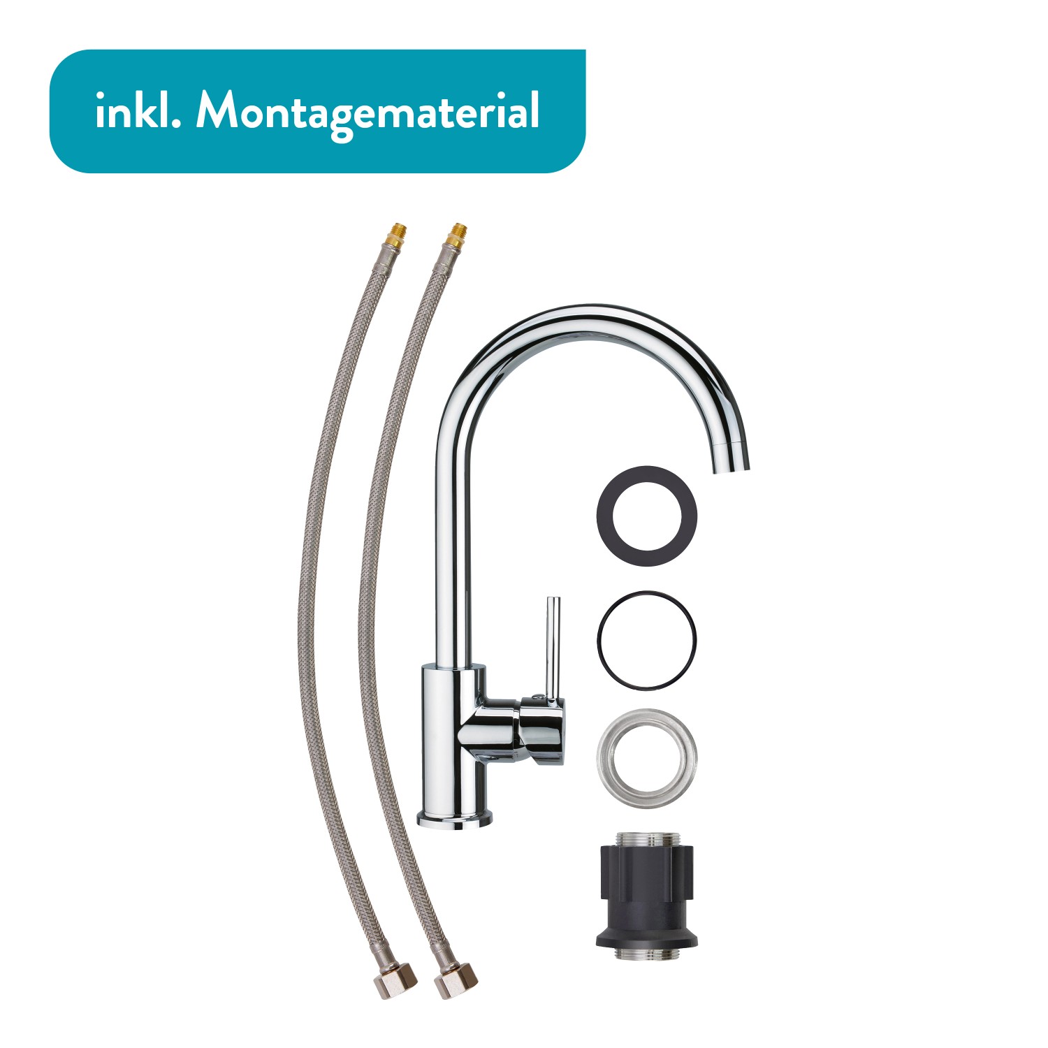 baliv Küchenarmatur KI-1830 Chrom mit Zubehör und Montage-Material