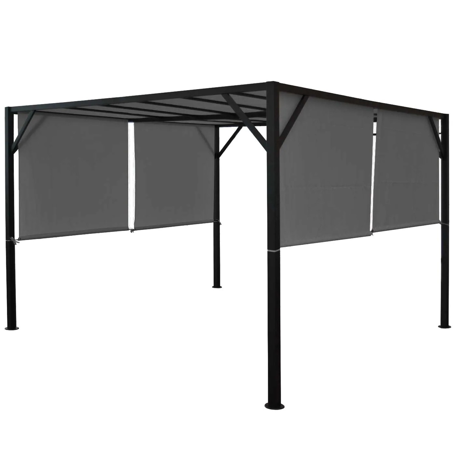Graue MCW Pergola Beja 4x3m mit stufenlos regulierbarem Schiebedach für Terrasse.