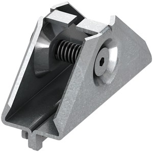 Teceprofil Eckverbinder 90° aus verzinktem Stahl mit Innensechskantschraube und Druckfeder.