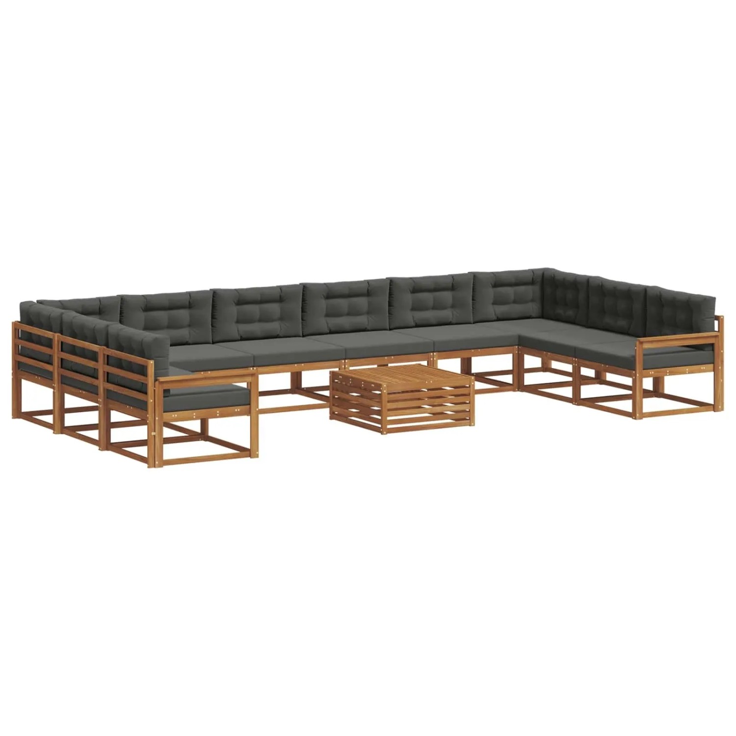 vidaXL Outdoor-Sofagarnitur mit Kissen 11-Tlg Natur und Anthrazit 3368265