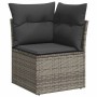 vidaXL Garten Ecksofa Modul aus grau-braunem Poly-Rattan mit dunklen Kissen. Teil einer modularen Essgruppe.