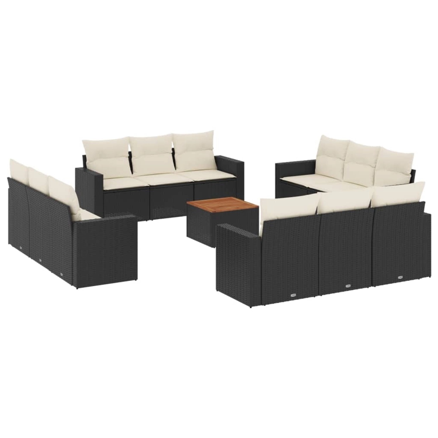 vidaXL 13-tlg Garten-Sofagarnitur mit Kissen Schwarz Poly Rattan Modell 32