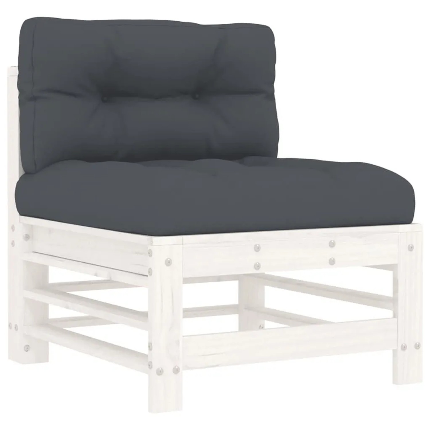 vidaXL Mittelsofa mit Kissen Weiß Massivholz Kiefer 825661
