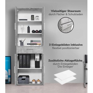 Grauer mokebo Büroschrank mit Fächern und Schublade für Büro oder Abstellraum.