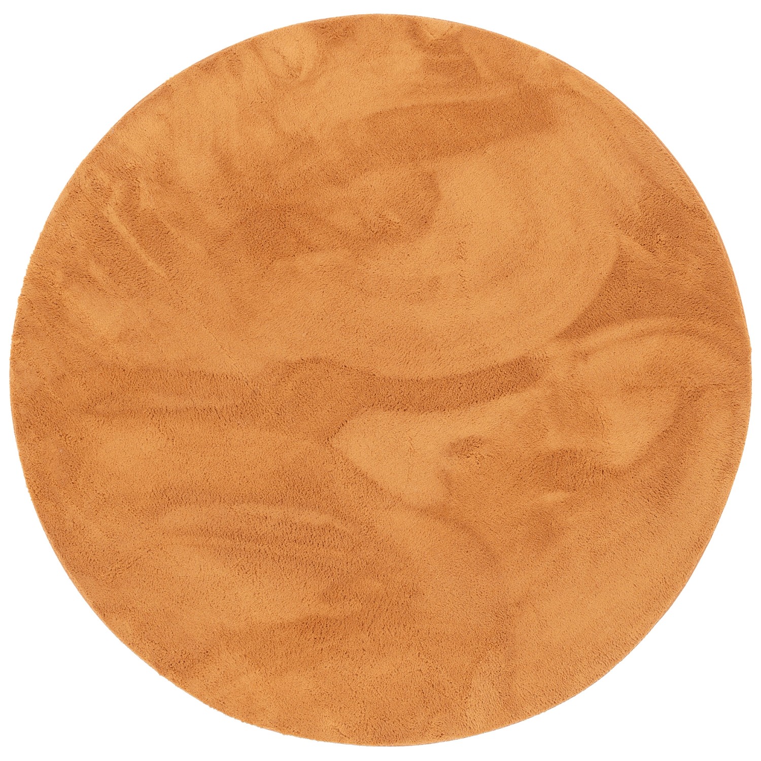 Runder, terrakottafarbener Fellteppich (120x120cm) der Marke Pergamon. Super Soft und luxuriös.