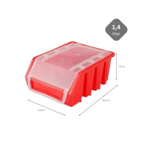 Rote PROREGAL Sichtlagerbox mit transparentem Deckel, 11,6x16,1x7,5 cm, für Aufbewahrungssysteme.