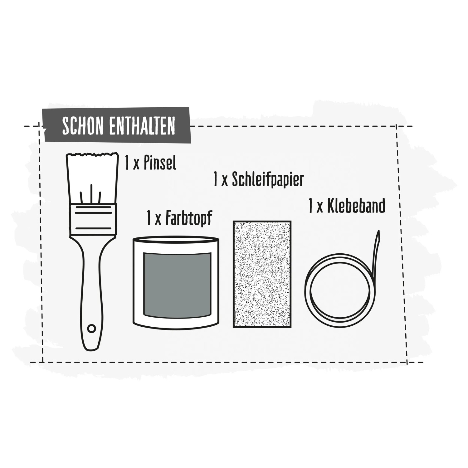 CREATE! by OBI DIY Farb-Set: Pinsel, Farbtopf, Schleifpapier und Klebeband im Überblick.