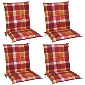 4er Set Beautissu Sunny RO Niederlehner Auflagen, 100x50x6cm, rot kariert, für Gartenstühle.