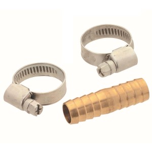 Kirchhoff Schlauchverbinder aus Messing, 20 mm (3/4 Zoll) mit zwei Schlauchklemmen.