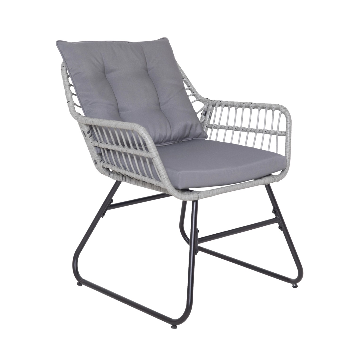 Svita Amalfi Rattan Sessel, hellgrau, mit Sitz- und Rückenkissen. Teil der Gartenlounge / Balkonset.