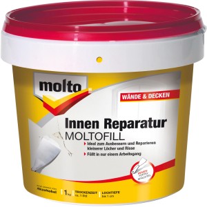 Eimer Molto Reparatur Moltofill Innen-Fertigspachtel, 1 kg für Wand- und Deckenreparaturen.