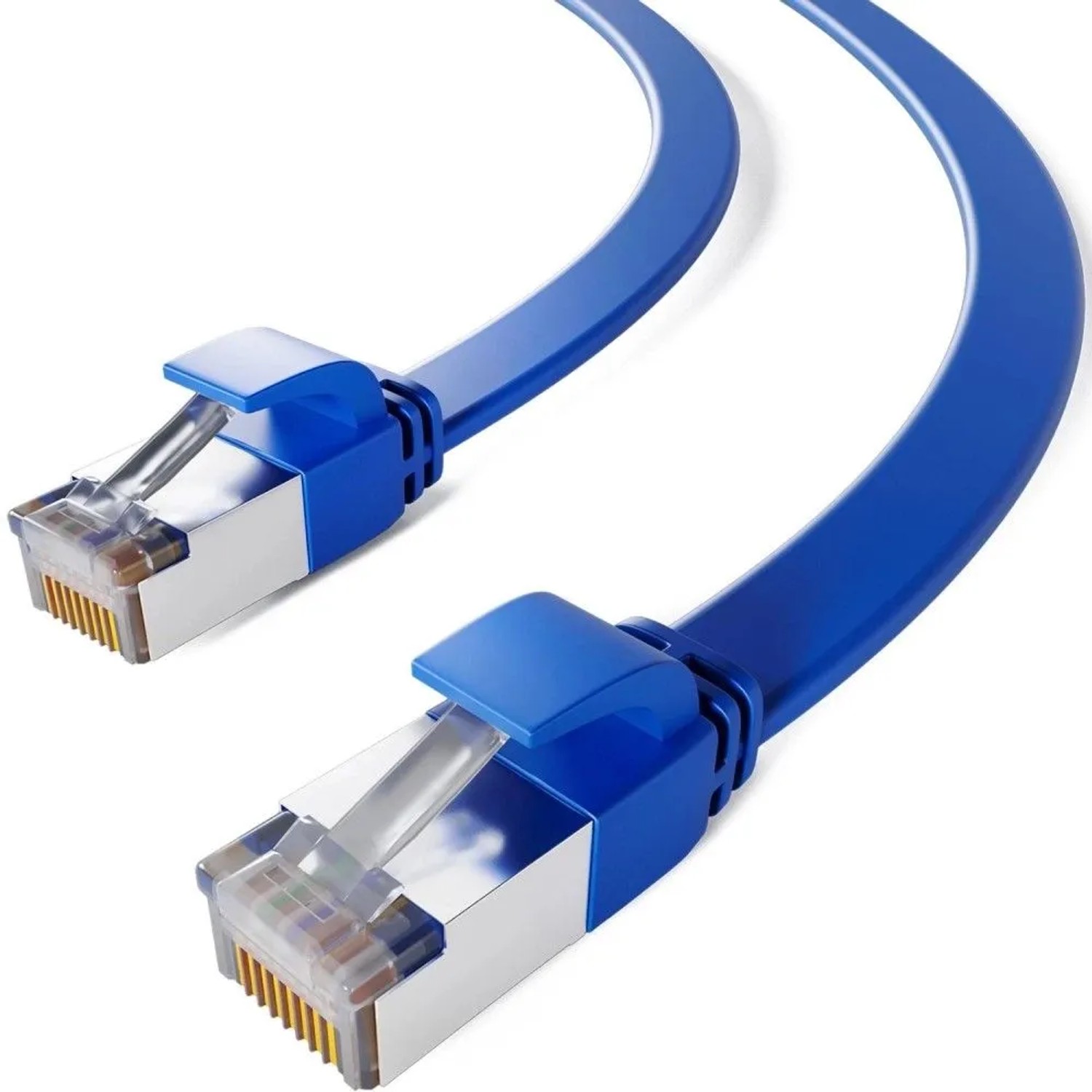 hb-digital Flachkabel CAT 7 Rohkabel RJ45 LAN Kabel Flach Kupfer bis zu 10 Gbit/s U/FTP PVC 0.5m Blau