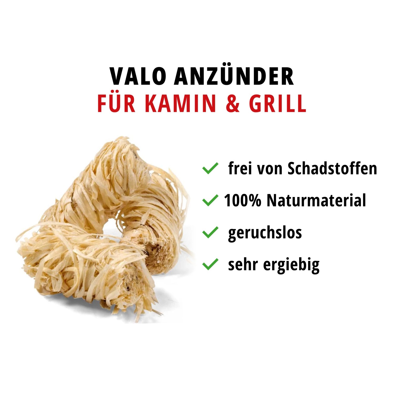 Valo Anzünder aus Naturmaterialien für Kamin und Grill, 1 kg.