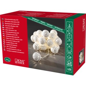 Konstsmide LED-Lichterkette mit weißen Metallbällen, 24 Dioden für Innen, warmweißes Licht.