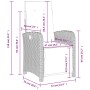 Technische Zeichnung des vidaXL Gartensessels mit Fußteil, braunem Poly Rattan und Maßen für den verstellbaren Gartenstuhl.