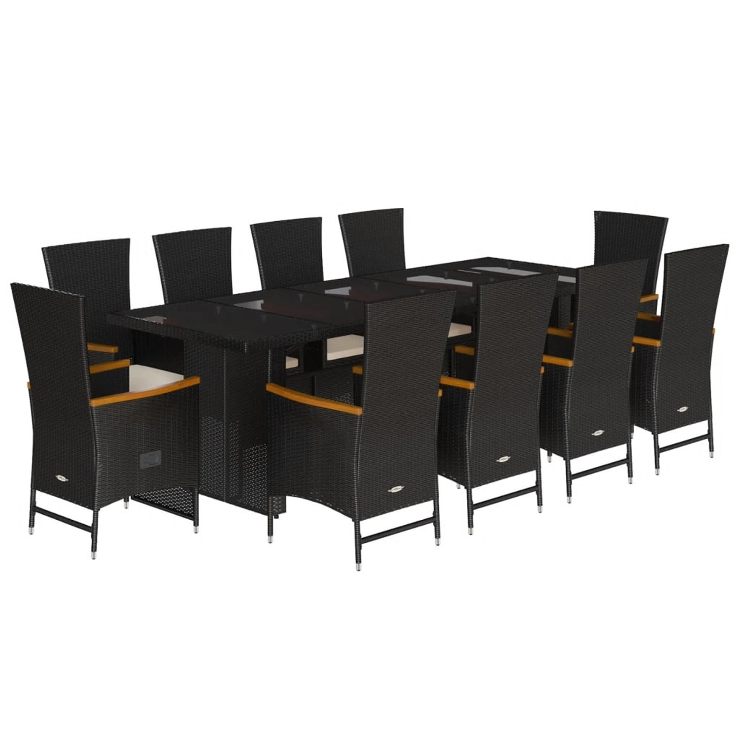 vidaXL 11-Tlg Garten-Essgruppe mit Kissen Schwarz Poly Rattan 3277539 günstig online kaufen