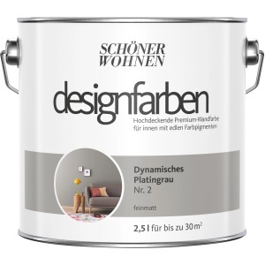 Schöner Wohnen Designfarbe Dynamisches Platingrau, 2,5 l Dose, matte Wandfarbe.