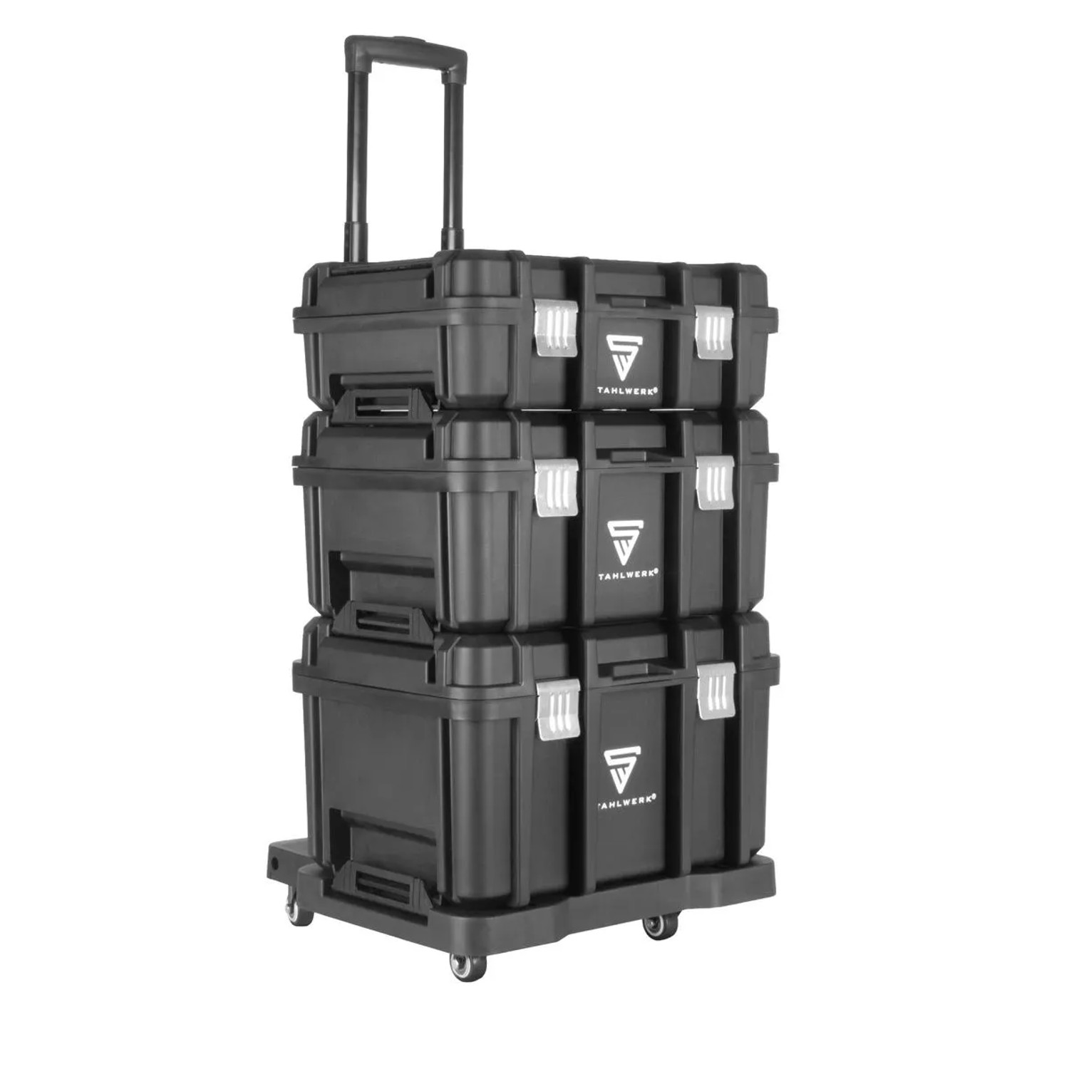 STAHLWERK Mobiler Werkzeugtrolley mit 3 Systemboxen Teleskopgriff 4 Lenkrollen
