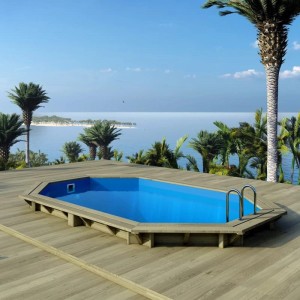 ALTANKA Holzpool Nemo 4,3x3 Höhe 1,18 m mit am Beton Verschraubten Stützen BAS7302OSPL