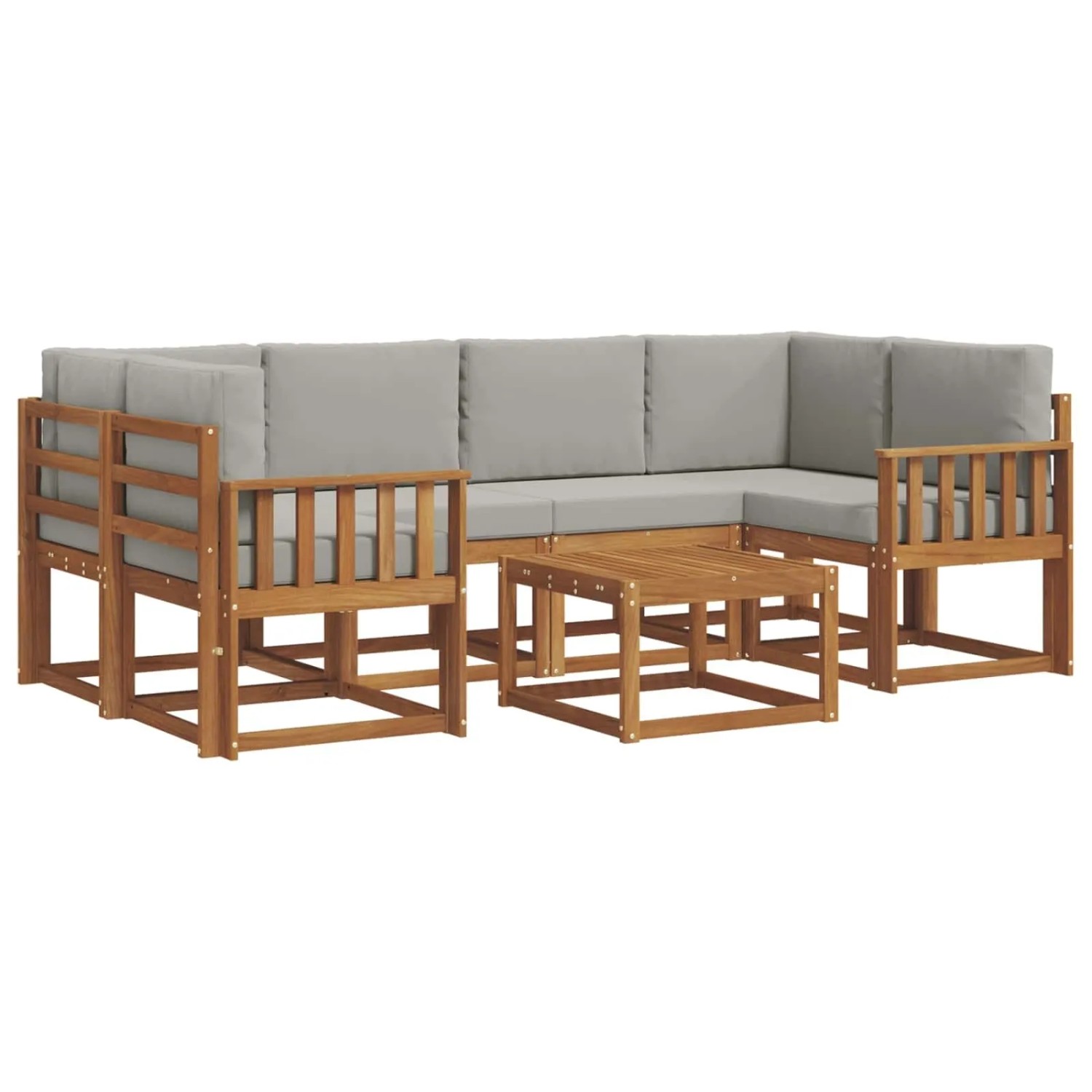 vidaXL Outdoor-Sofagarnitur mit Kissen 7-Tlg Natur und Hellgrau 3366074