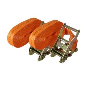 2 orangefarbene TRUTZHOLM Ratschen Spanngurte, 6m lang, je 2000kg Zugkraft, mit Metallratsche.