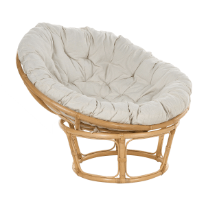 Beliani Gartenstuhl, naturfarben beige, 110x110x77 cm. Rattan Sessel mit Sitzkissen für Garten oder Terrasse.