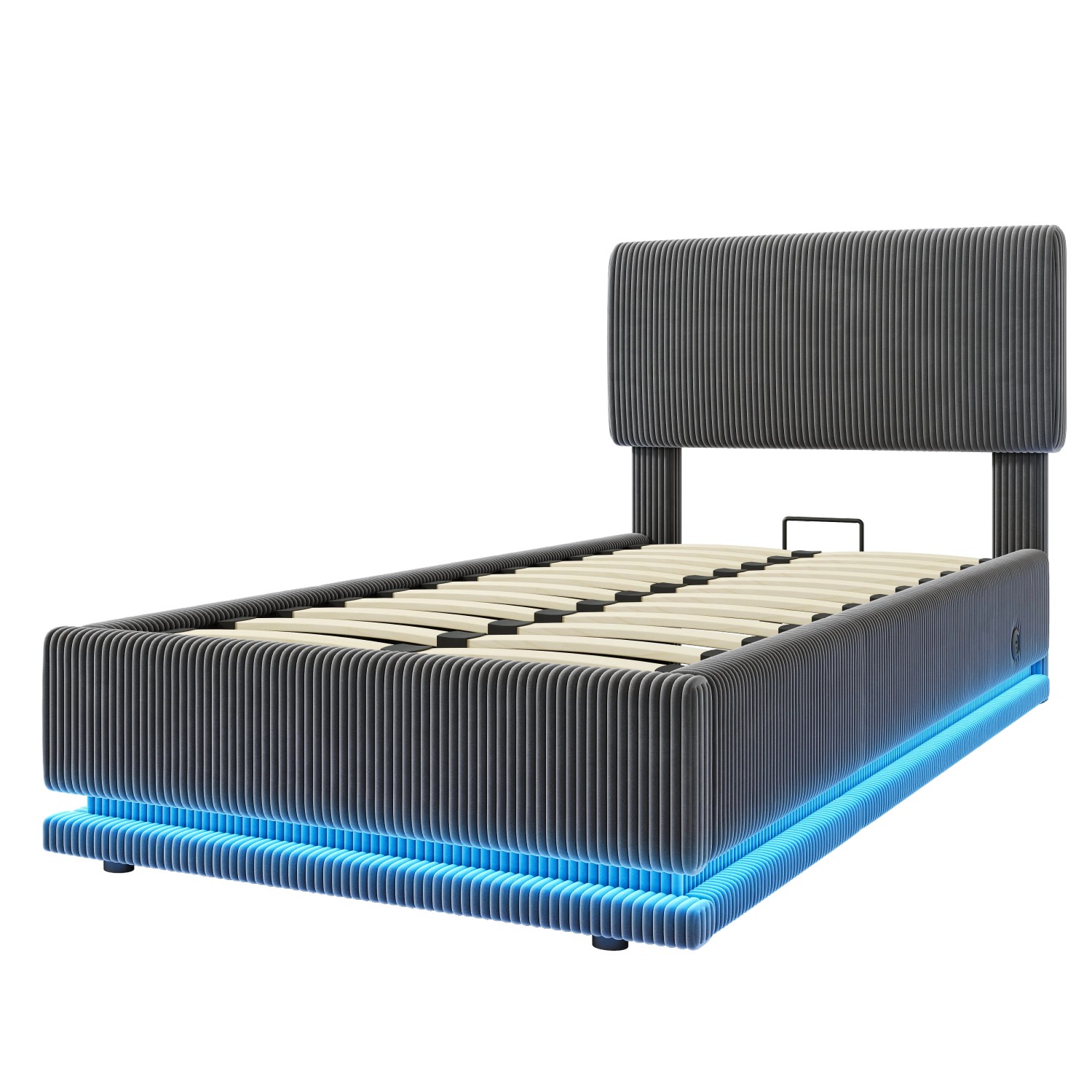 okwish Polsterbett 90x200cm mit LED Kopfteil Schlafzimmer Grau ohne Matratze