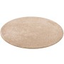 Runder, naturfarbener Snapstyle Hochflor Teppich Mona, 100x100 cm. Weicher Velours für Wohnbereiche.