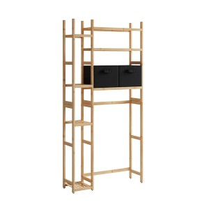 Vicco Toilettenschrank Bilbao aus Bambus mit 2 Vliesschubladen. Badregal für mehr Stauraum.