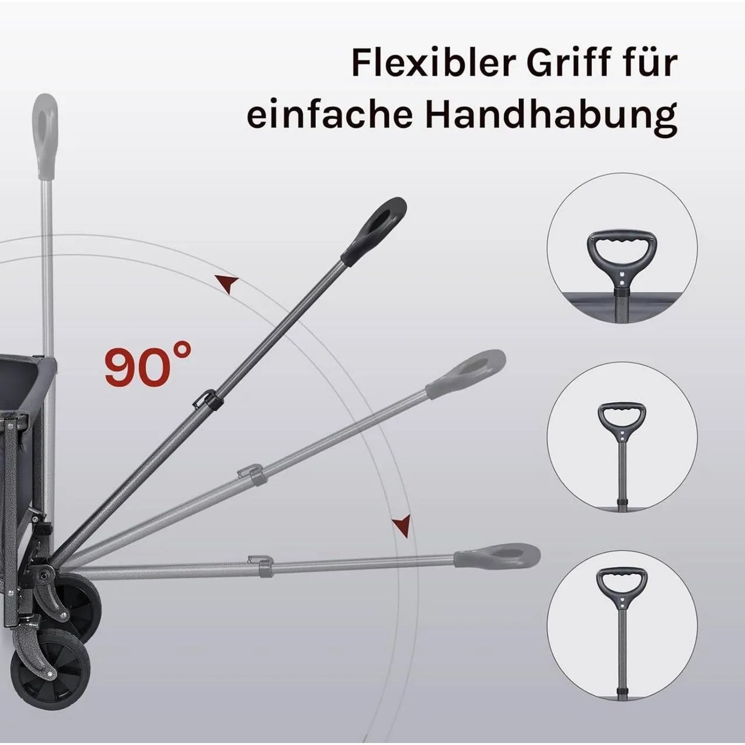 WOLTU Faltbarer Bollerwagen Verstellbarer Griff Räder Mit Bremsen Grau_7