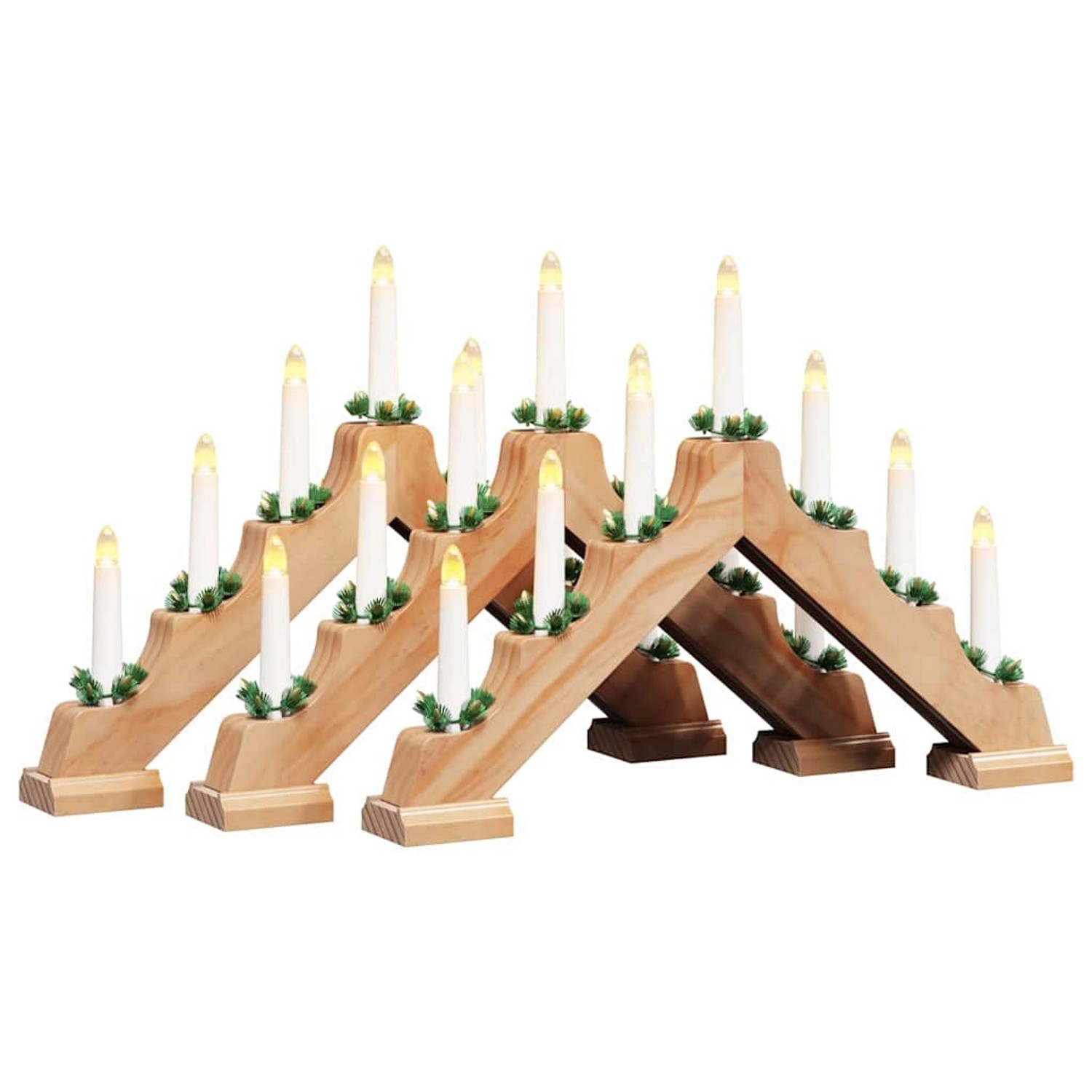 vidaXL Weihnachtskerzenbrücke mit 7 LEDs 3 Stk Braun 39,5 x 5 x 29 cm 42019702
