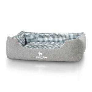 Knuffelwuff Hundebett Lennard, grau/grün, Größe M-L. Gemütliches Hundekörbchen mit Karo-Muster.