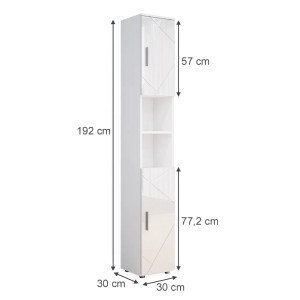 Vicco Badschrank Irma, weiß hochglanz, 30x192 cm. Schmaler Badschrank mit zwei Türen und offenen Fächern.